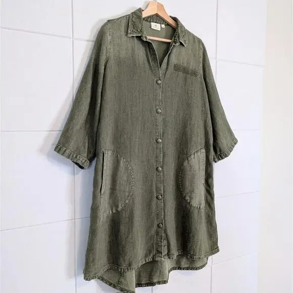 AG jeans heavyweight linen blend oversized shirt dress - Picture 3 of 7